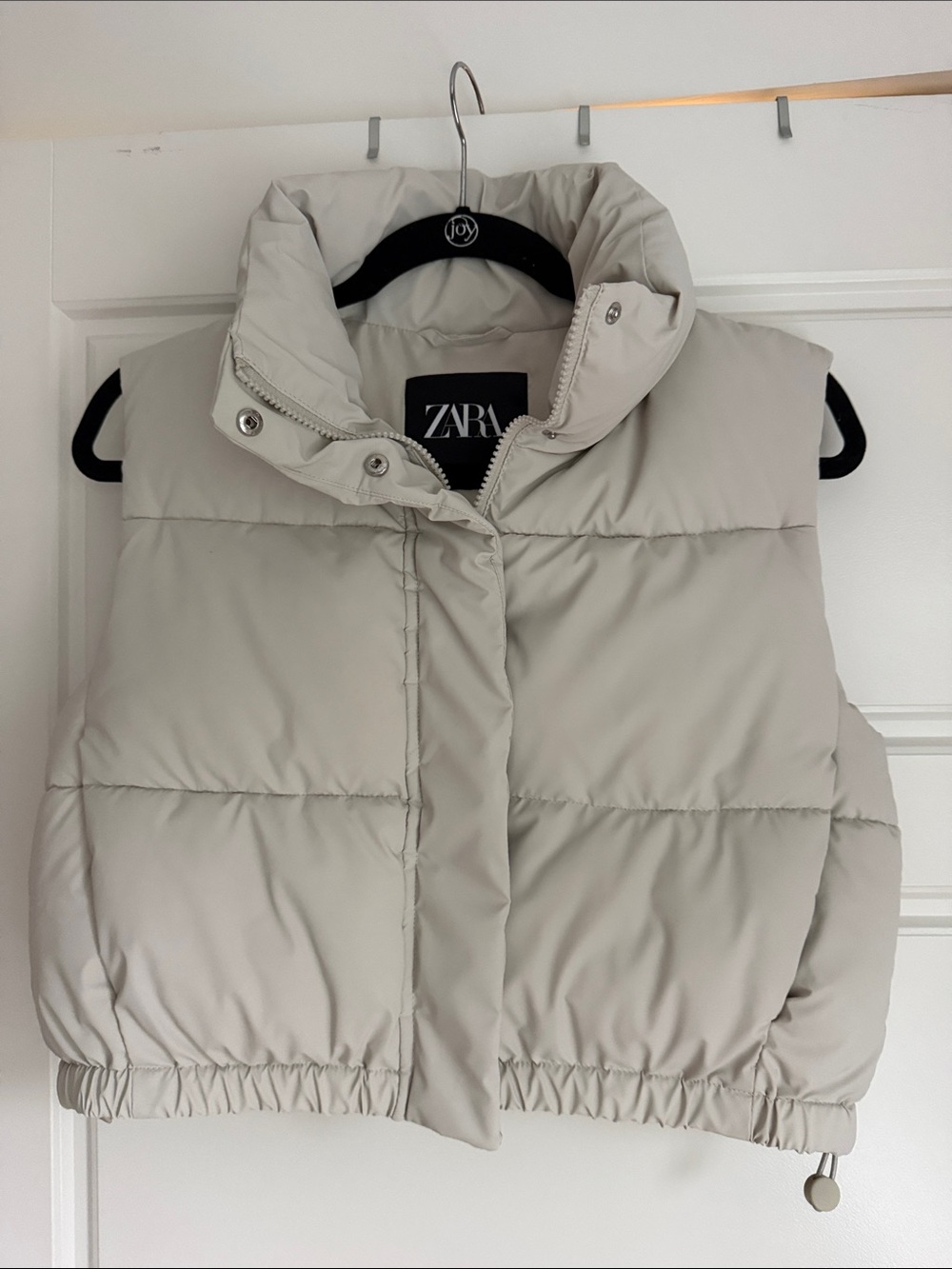Zara Cream Puffer Vest with High Collar size XS